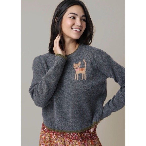 NATURAL LIFE Sweaters - Natural Life Intarsia Tabby Cat Crewneck Sweater Whimsical Cottagecore XS NWT